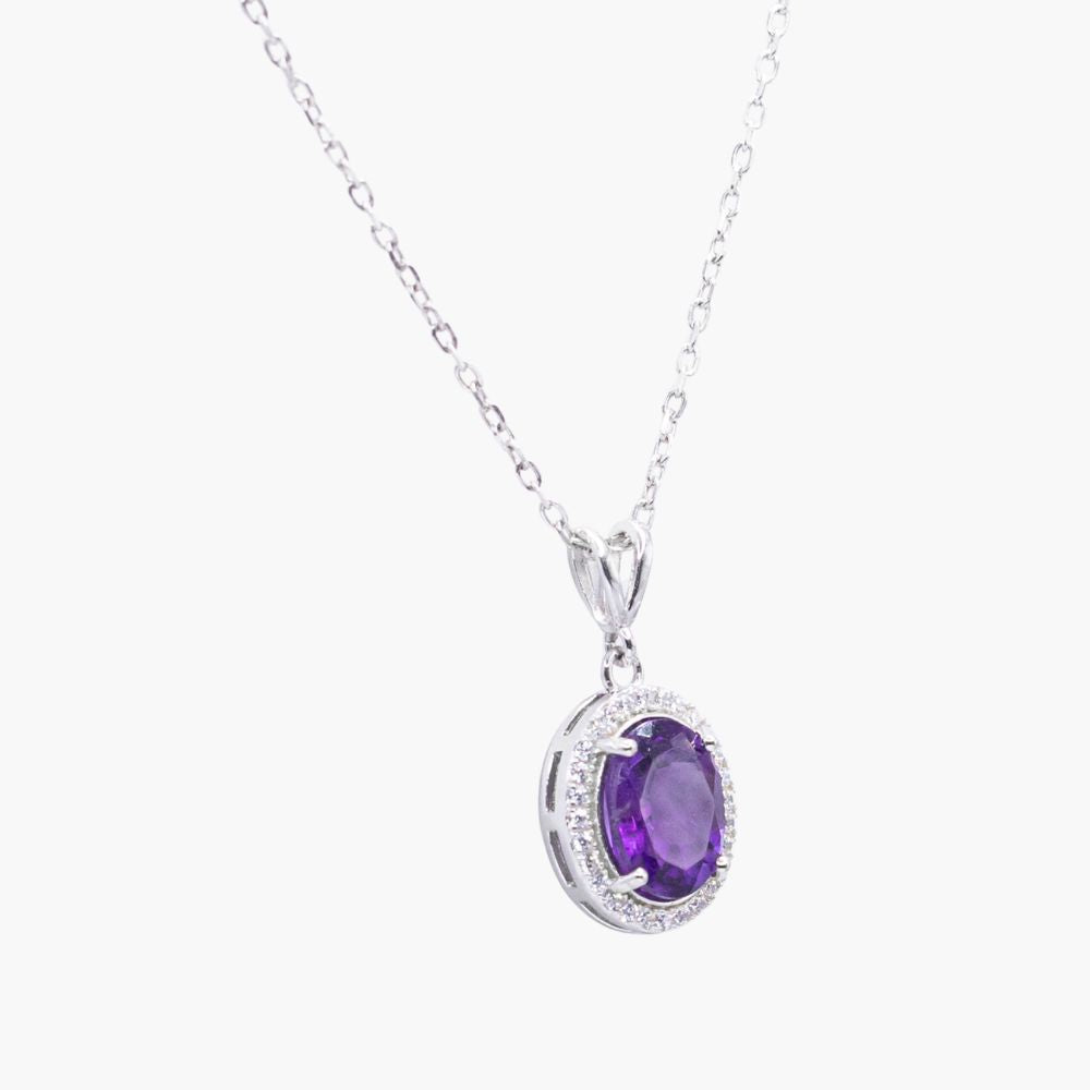 Amethyst Halo Elegance Pendant
