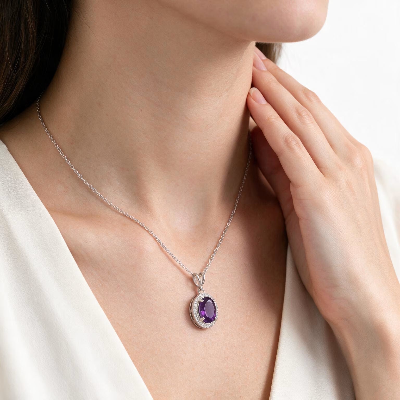 Amethyst Halo Elegance Pendant