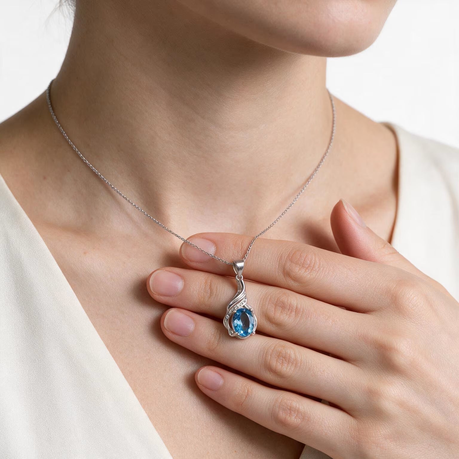 Aqua Grace Natural Blue Topaz Pendant