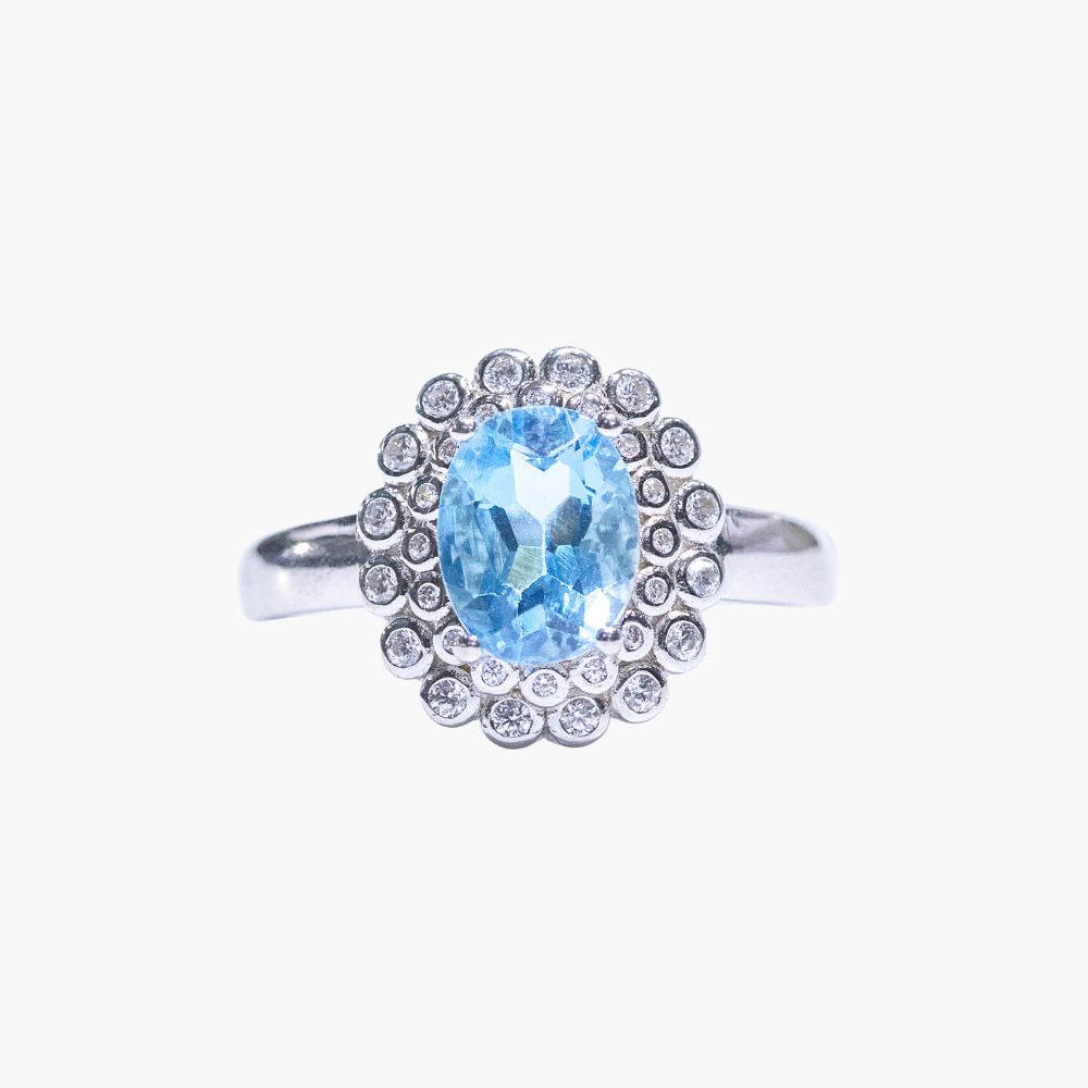 Azure Halo Blue Topaz Ring