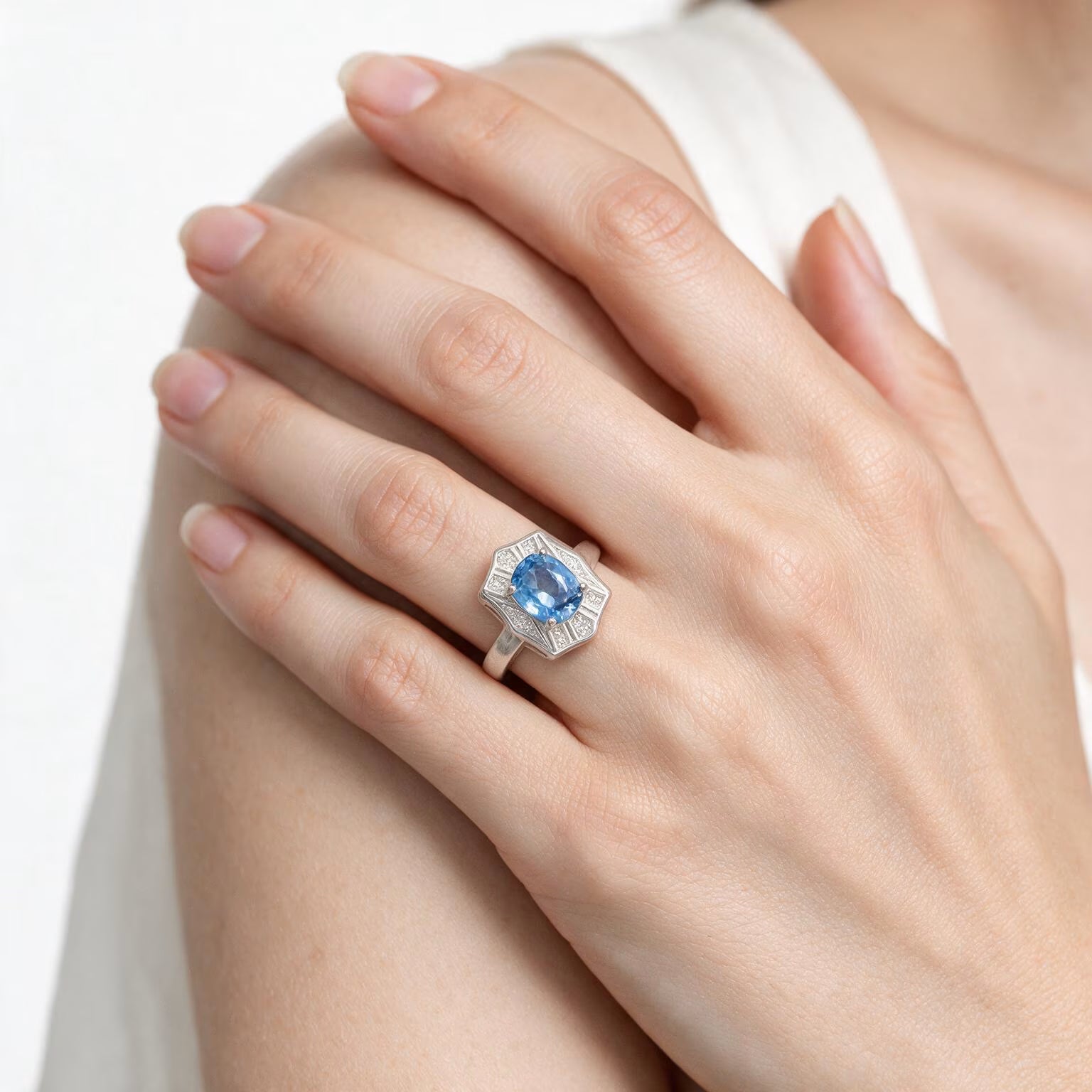 Azure Radiance Halo Ring