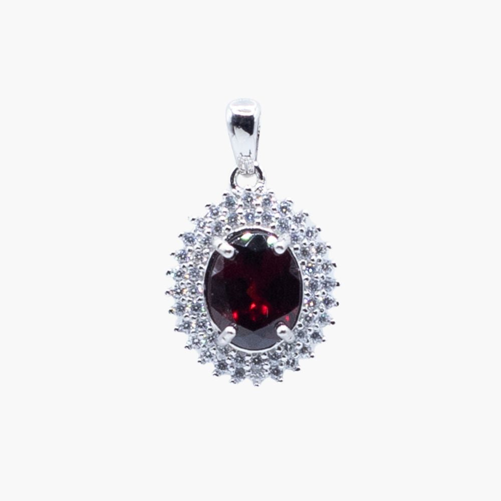 Crimson Halo Natural Garnet Pendant