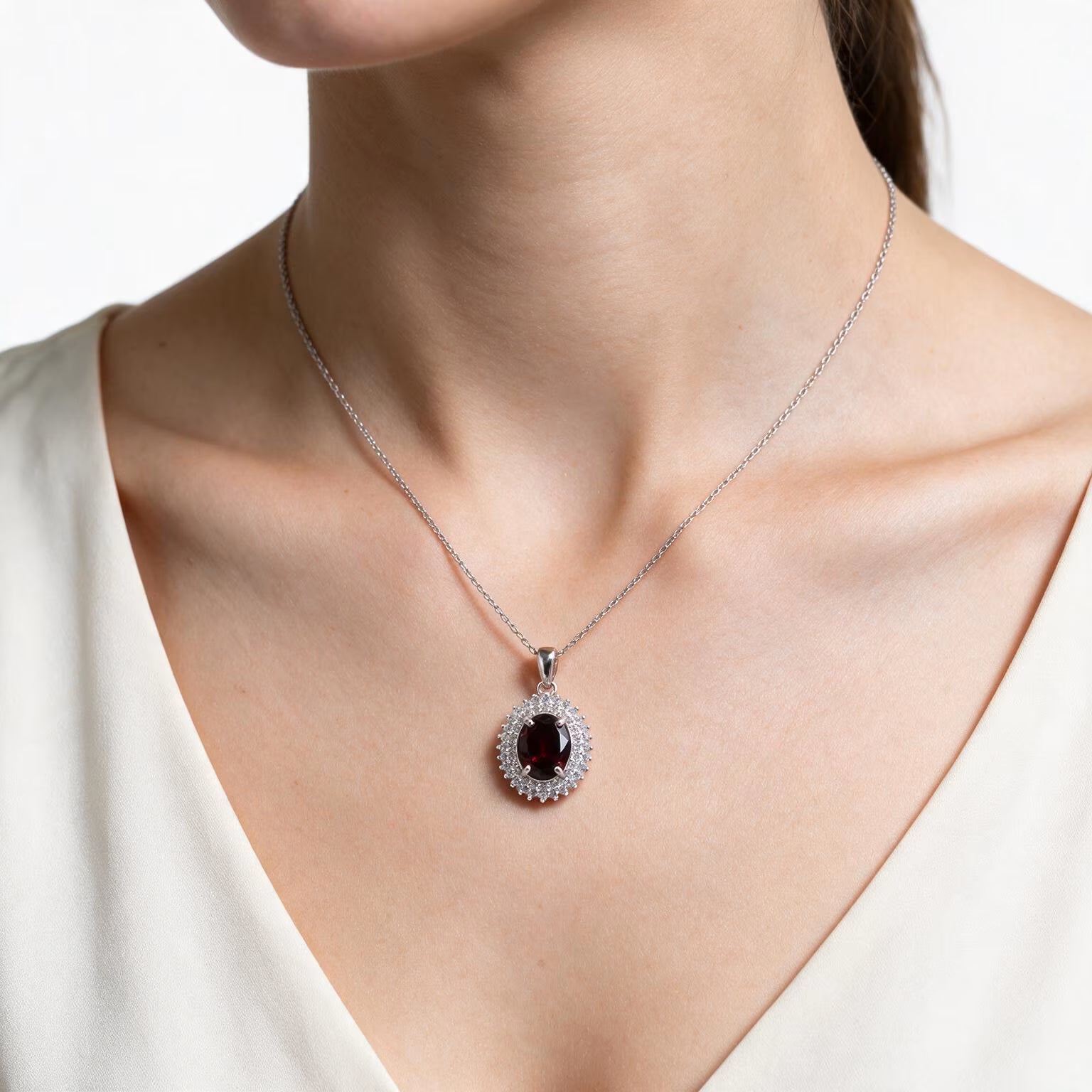 Crimson Halo Natural Garnet Pendant
