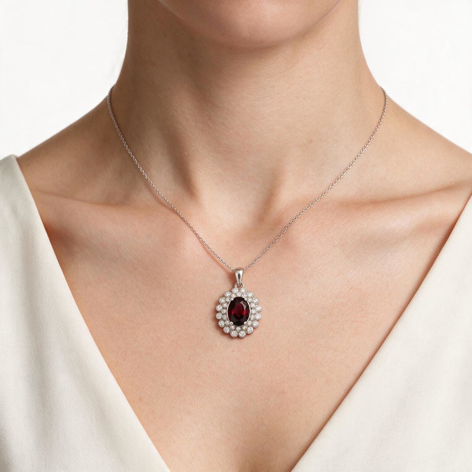 Garnet Halo Elegance Pendant