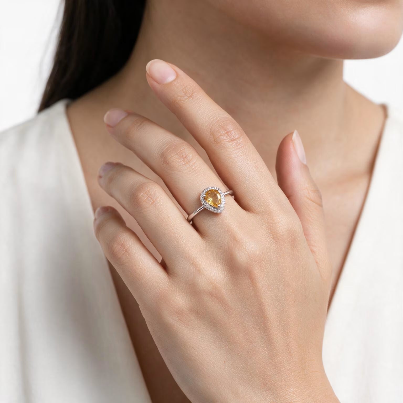 Golden Teardrop Halo Ring