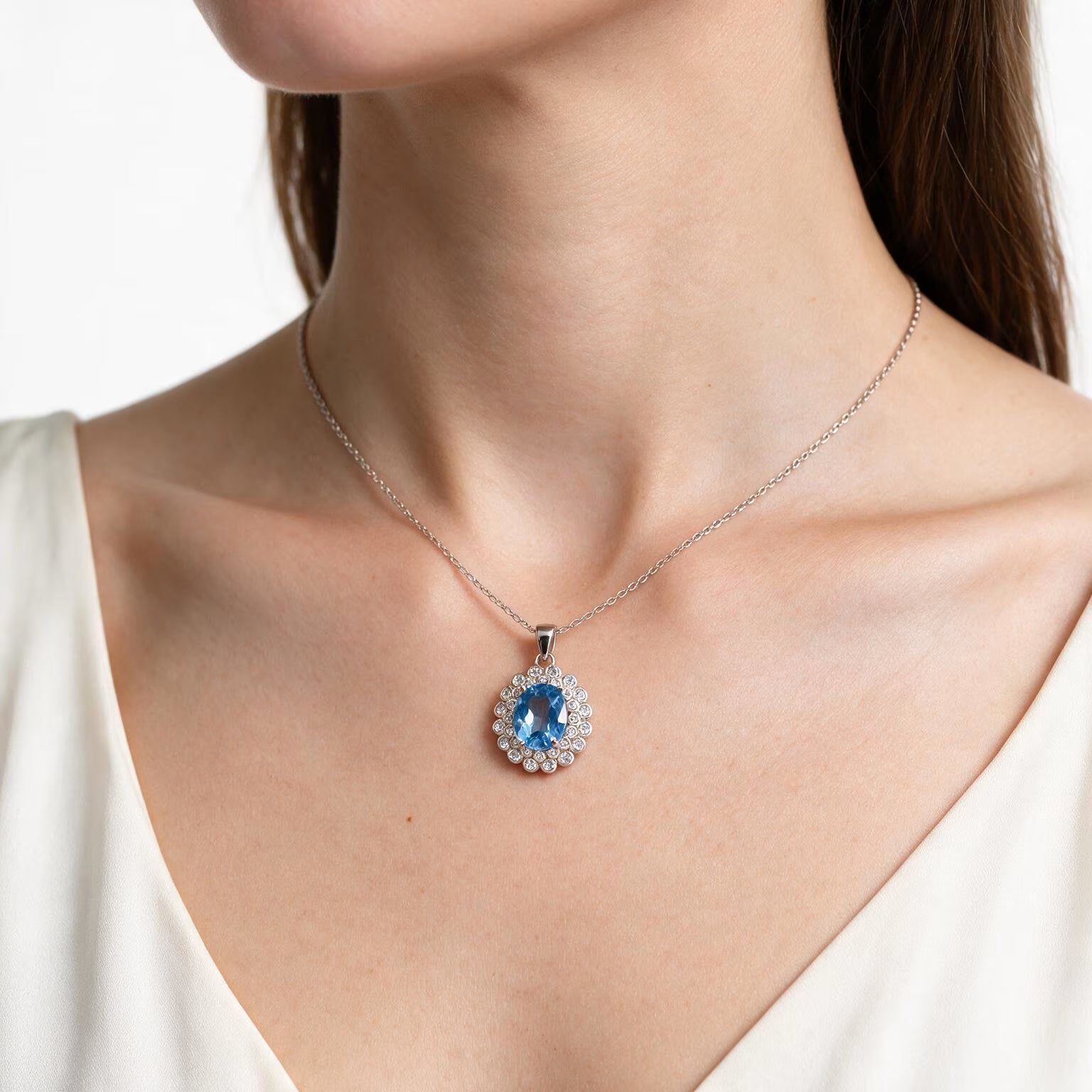 Ocean Bloom Natural Blue Topaz Pendant