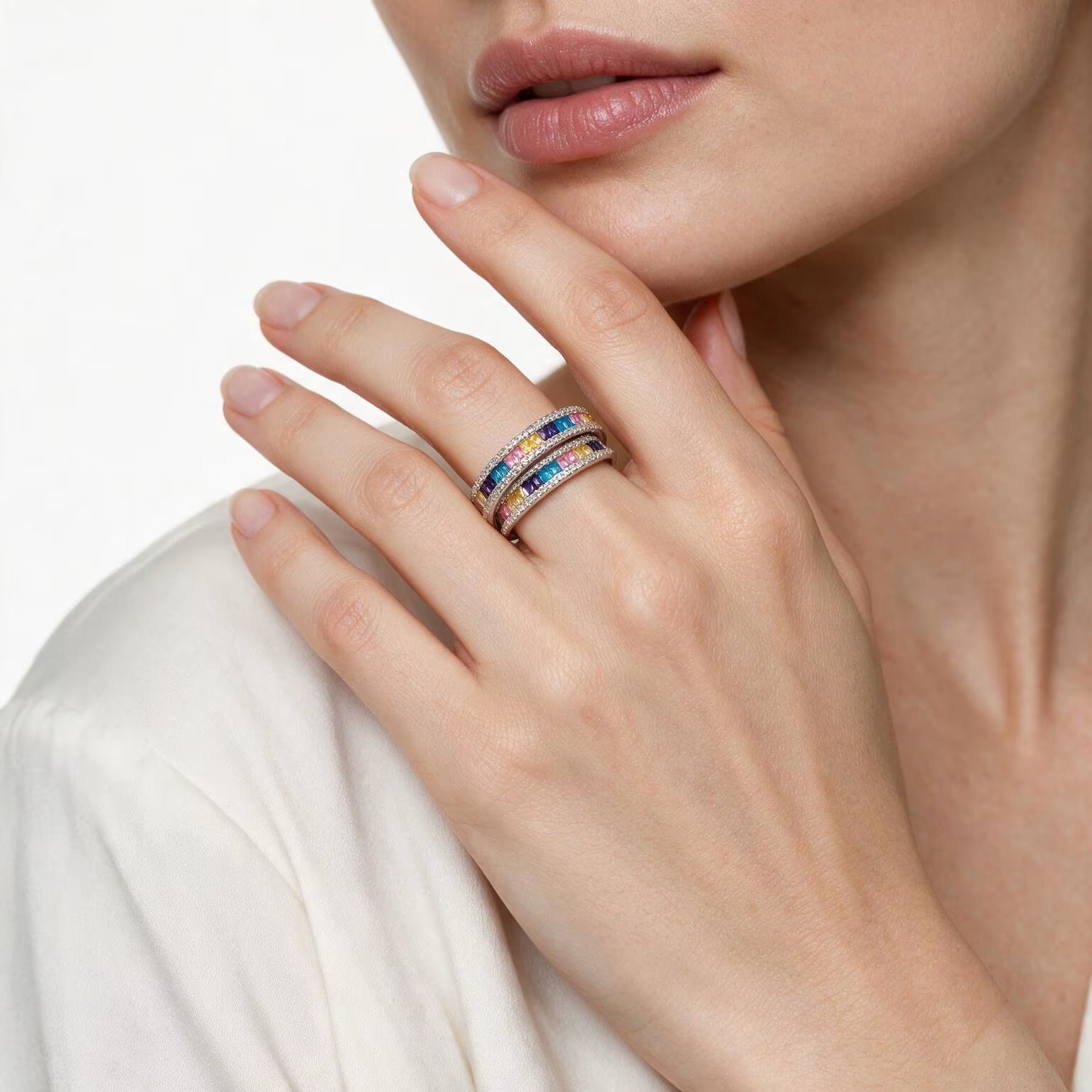 Rainbow Elegance Multi-Colour Cubic Zirconia Ring