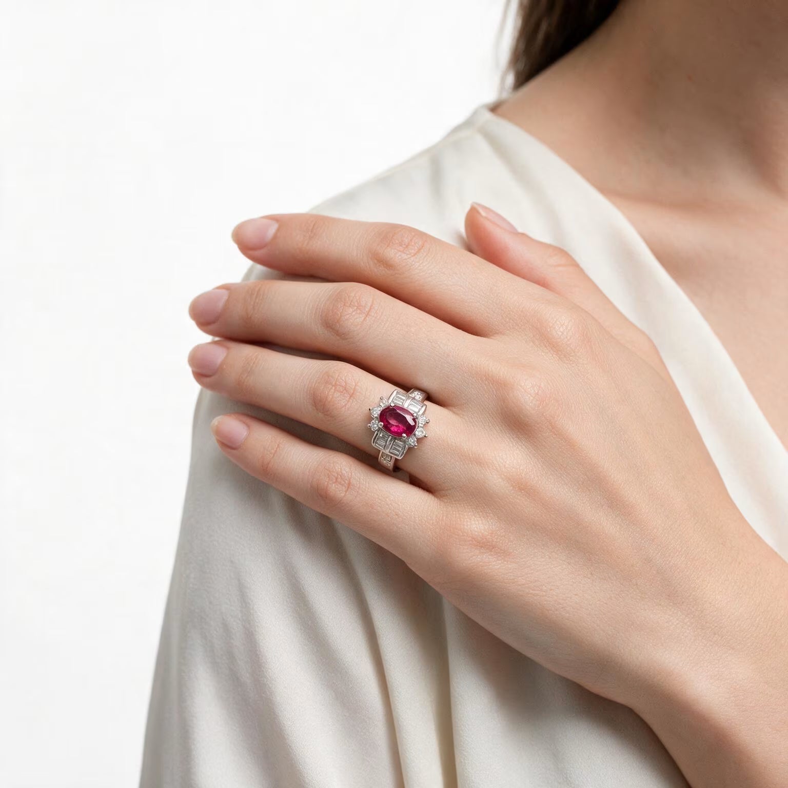 Rose Garnet Halo Ring