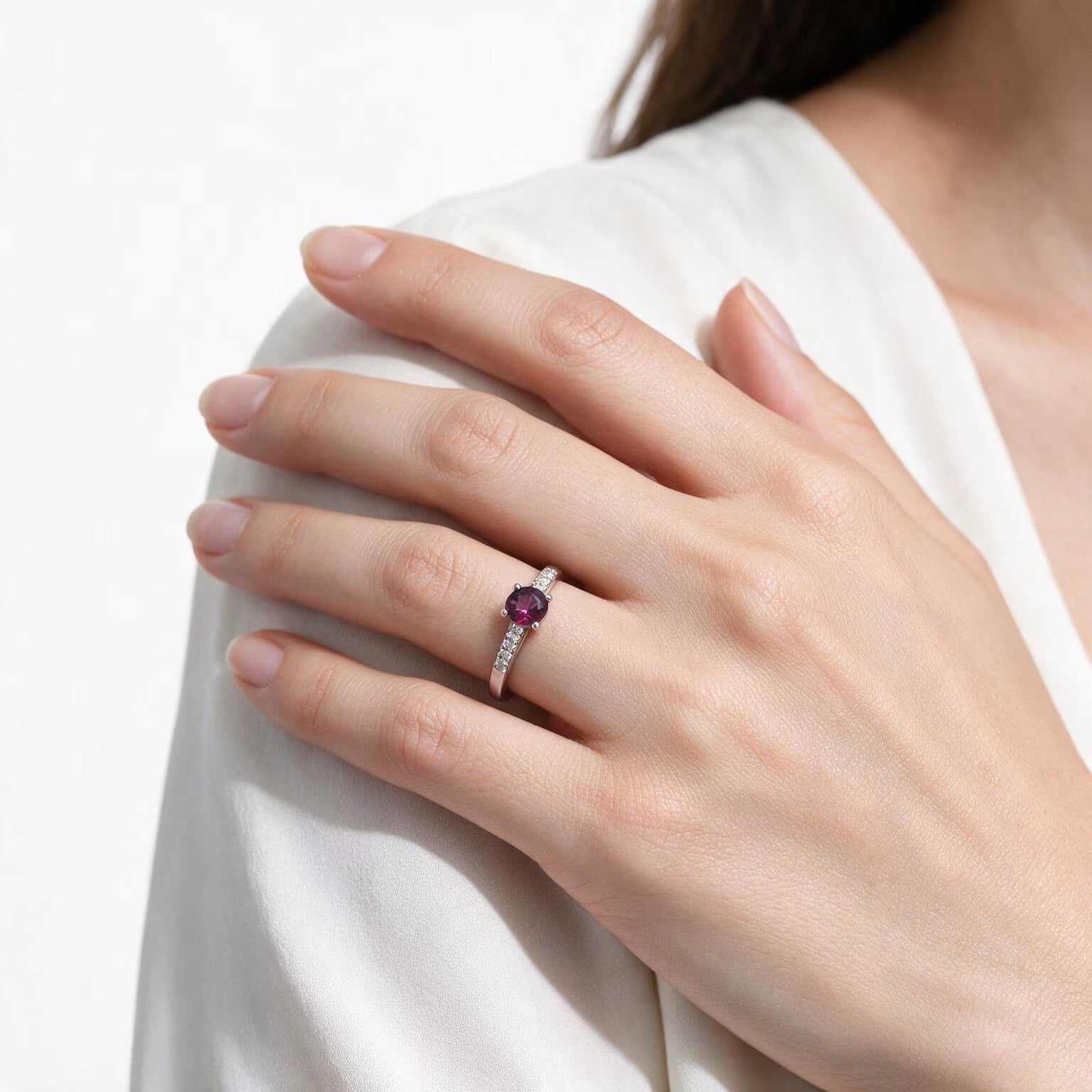 Rose Halo Garnet Ring