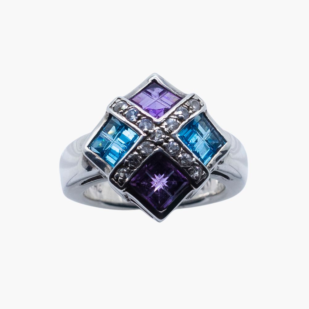 Twilight Harmony Blue Topaz & Amethyst Ring